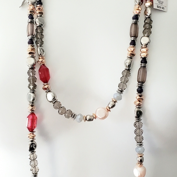 Chico's Multi Colored Beaded Double Strand Silvertone Necklace New with Tags - Picture 3 of 8